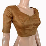 Pure Tussar Silk Zari woven Sweetheart neck Blouse with Keyhole  in back & Lining ,Beige - Brown ,BS1192