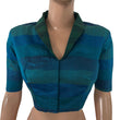 Semi Raw Silk Shawl Collar Blouse with Lining ,Blue- Green, BS1199