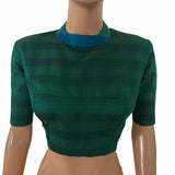 Semi Raw Silk Close Collar Back open Blouse with Lining , Teal Green, BS1200
