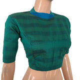 Semi Raw Silk Close Collar Back open Blouse with Lining , Teal Green, BS1200