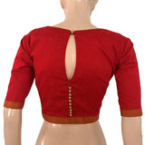Semi Raw Silk Sweetheart Neck Blouse with Keyhole Back, Potli Button Details & Lining, Red, BS1201