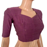 Semi Raw Silk Diamond Neck Blouse with Thread work Patch in back, Golden Butta & Lining, Lavender  - Pink, BS1205