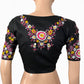 Embroidered Silk Cotton V neck Blouse with  Lining,  Black, BW1147