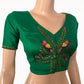 Embroidered Silk Cotton V neck Blouse with Short Sleeves & Lining,  Green, BW1150