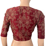 Pure Chanderi Silk Fully Embroidered Close neck Blouse with  Lining,  Maroon, BW1152