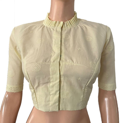Hakoba Soft Cotton Frill collar Blouse with Lining,  Lemon Yellow, BW1158