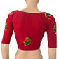 Embroidered Cotton Sweetheart neck Blouse with  Lining,  Red, BW1160