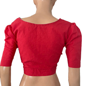 Hakoba Cotton Square - U neck Blouse with Puff Sleeves & Lining,  Pink, BW1161