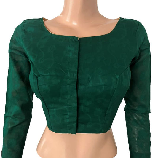 Brasso Cotton Boat neck Blouse with Full sleeves  bottle Green, BW1165