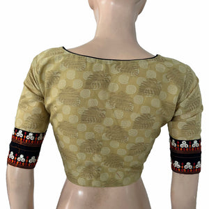 Self Designed Cotton Square Neck Blouse with Embroidery Lace and Lining, Cream , BW1174