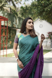 Ombre Modal Silk Saree with Running Blouse Piece ,Teal Green and Royal Purple , SS1034