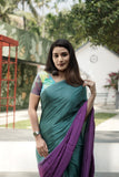 Ombre Modal Silk Saree with Running Blouse Piece ,Teal Green and Royal Purple , SS1034
