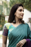 Ombre Modal Silk Saree with Running Blouse Piece ,Teal Green and Royal Purple , SS1034