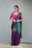 Ombre Modal Silk Saree with Running Blouse Piece ,Teal Green and Royal Purple , SS1034