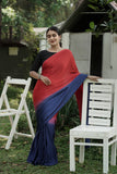 Ombre Modal Silk Saree with Running Blouse Piece ,Scarlet Red and Royal Blue, SS1032