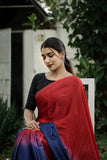 Ombre Modal Silk Saree with Running Blouse Piece ,Scarlet Red and Royal Blue, SS1032