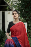 Ombre Modal Silk Saree with Running Blouse Piece ,Scarlet Red and Royal Blue, SS1032