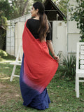Ombre Modal Silk Saree with Running Blouse Piece ,Scarlet Red and Royal Blue, SS1032