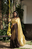 Golden Beige and Coffee Brown Ombre Modal Silk Saree with Tissue Pallu,   SS1035