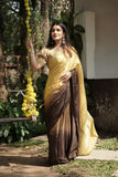Golden Beige and Coffee Brown Ombre Modal Silk Saree with Tissue Pallu,   SS1035