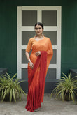 Ombre Modal Silk Saree with Running Blouse Piece ,Mustard and Rust Orange , SS1033
