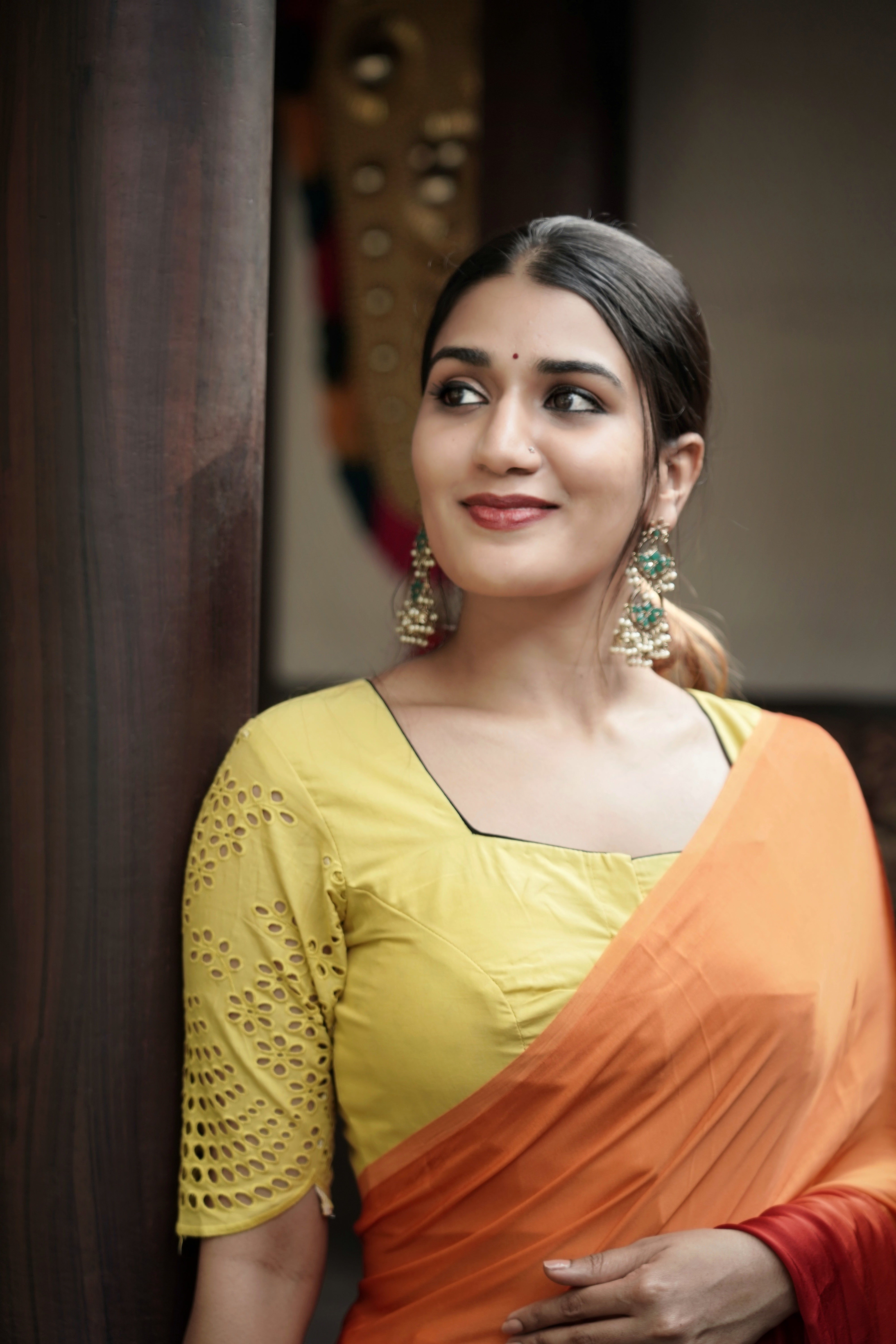Ombre Modal Silk Saree with Running Blouse Piece ,Mustard and Rust Orange , SS1033