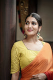 Ombre Modal Silk Saree with Running Blouse Piece ,Mustard and Rust Orange , SS1033