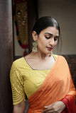 Ombre Modal Silk Saree with Running Blouse Piece ,Mustard and Rust Orange , SS1033