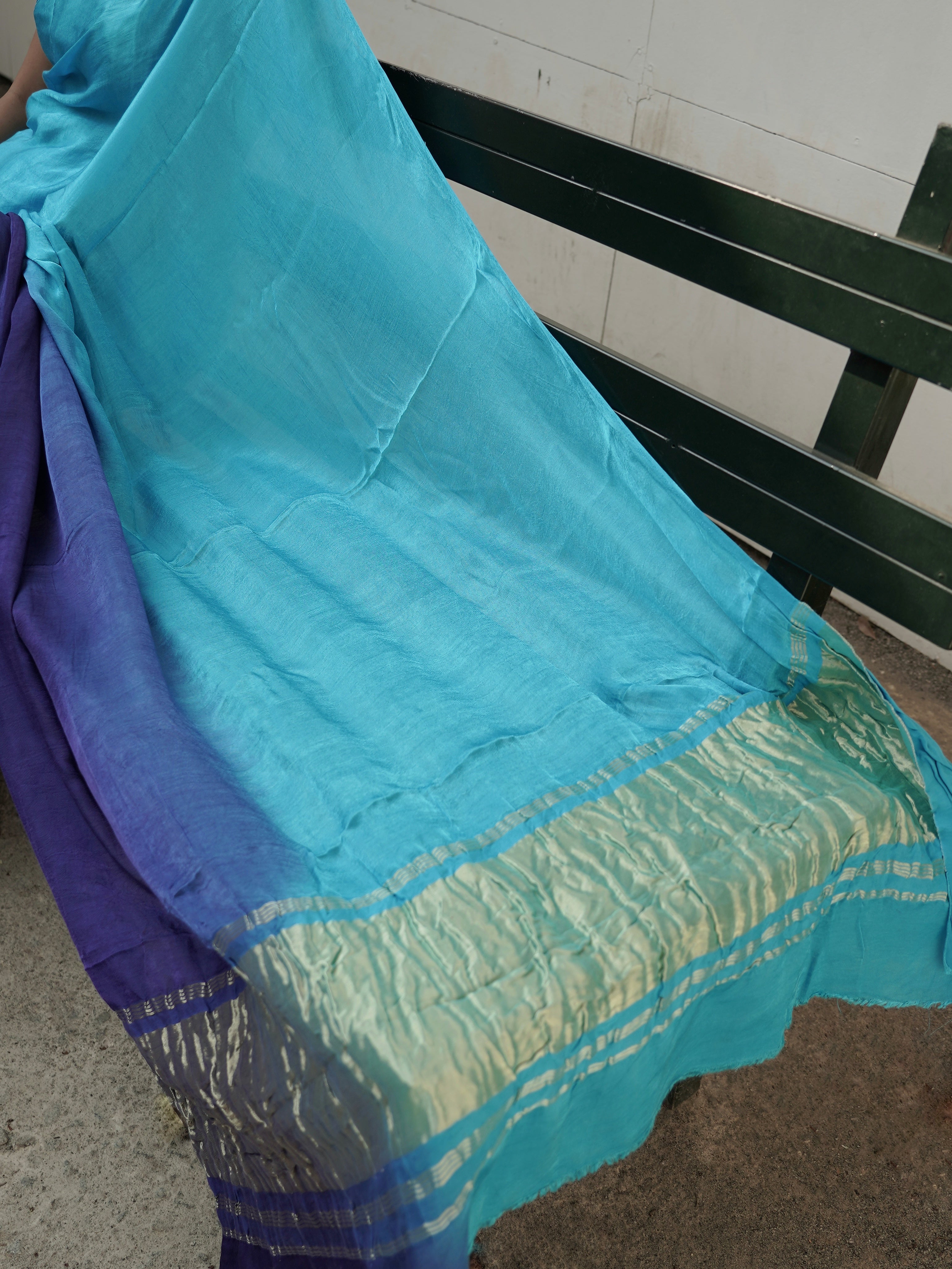 Ombre Blue Modal Silk Saree with Tissue Pallu & Running Blouse Piece, SS1036