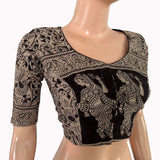 Kalamkari Cotton Round Neck Blouse ,Beige - Black , BK1306