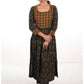 Ajrakh Cotton Rayon Pleated Kurti with U neck,  Green,  KA1020