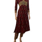 Ajrakh Cotton Collar neck Gathered Kurta with 3/4 sleeves , Maroon,  KA1022