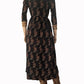 Ajrakh Cotton Collar neck Gathered Kurta with 3/4 Sleeves , Black,  KA1023