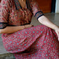 Ajrakh Cotton Collar neck Paneled Kurta with Half sleeves & Wooden Button Details ,Maroon- Mauve, KA1027