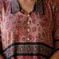 Ajrakh Cotton Collar neck Paneled Kurta with Half sleeves & Wooden Button Details ,Maroon- Mauve, KA1027