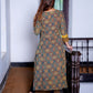 Ajrakh Cotton Y neck Straight cut Kurta with 3/4 Sleeves , Bottle Green, KA1028