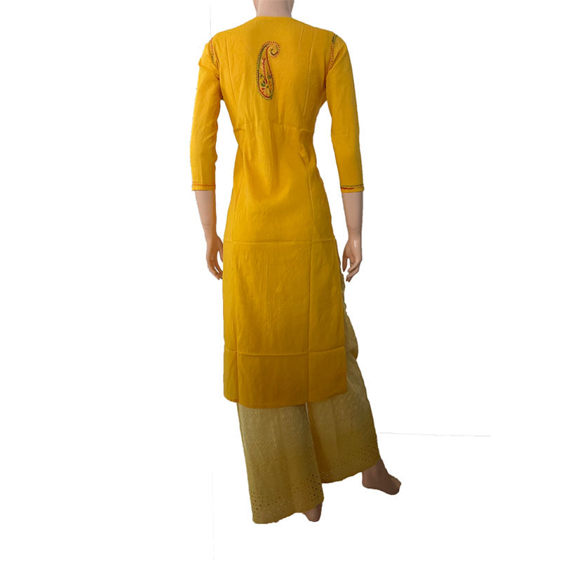 Pure Cotton  Chikankari Straight cut Kurta, Yellow, KC1032