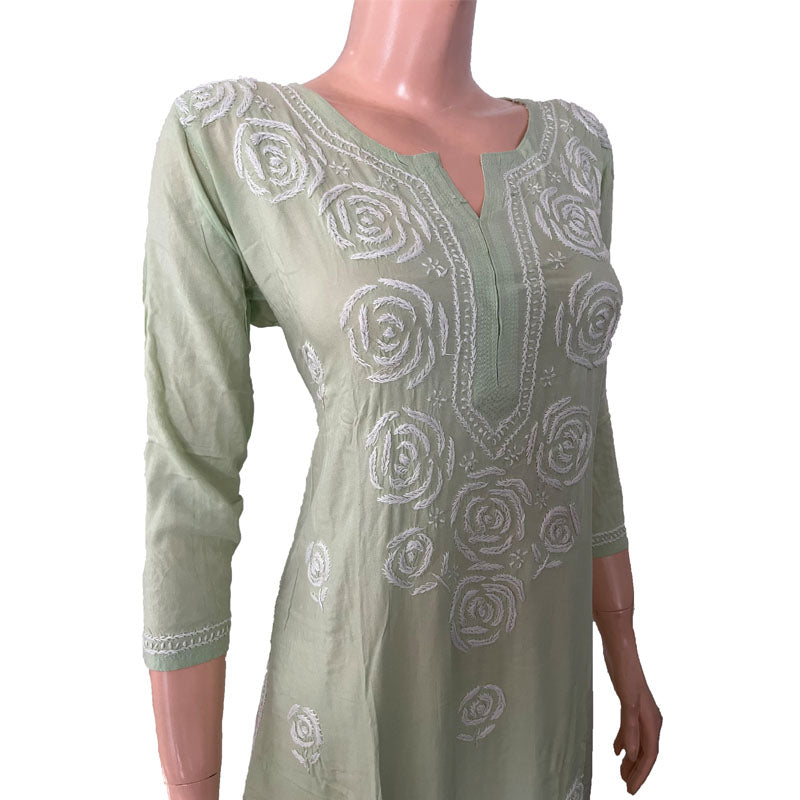 Rayon Cotton  Chikankari  Kurta, Pale Green, KC1033