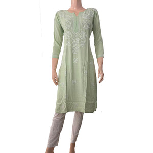 Rayon Cotton  Chikankari  Kurta, Pale Green, KC1033