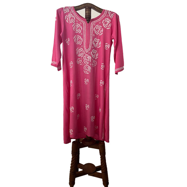Rayon Cotton  Straight cut Chikankari  Kurta, Pink, KC1035