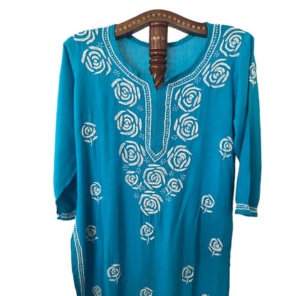 Rayon Cotton  Straight cut Chikankari  Kurta, Blue, KC1037