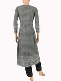 Fully Embroidered Chikankari Inspired Sweetheart Neck Pleated Kurta, Grey, KW1047