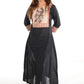 Woven Cotton A line Kurta with Y neck & Kalamkari Patches,,  Black,  KH1074