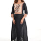 Woven Cotton A line Kurta with Y neck & Kalamkari Patches,,  Black,  KH1074