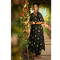Ikat Cotton Kurta with Triangular Neck & Wooden Button Details, Black, KI1033