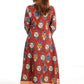 Kalamkari Cotton Roundneck Jacket Style Layered A line  Kurta  ,  Red - Mustard,  KK1074