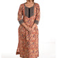 Kalamkari Cotton Y neck Straight cut  Kurta with Ajrakh Patches  ,  Maroon,  KK1075