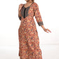 Kalamkari Cotton Y neck Straight cut  Kurta with Ajrakh Patches  ,  Maroon,  KK1075