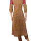 Kalamkari Cotton Round neck Paneled Kurta with Gathered sleeves &  Ikat  Patches , Mustard,  KK1076