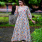 Kalamkari Cotton Boat neck Paneled Kurta with Gathered Sleeves , Ivory,  KK1078